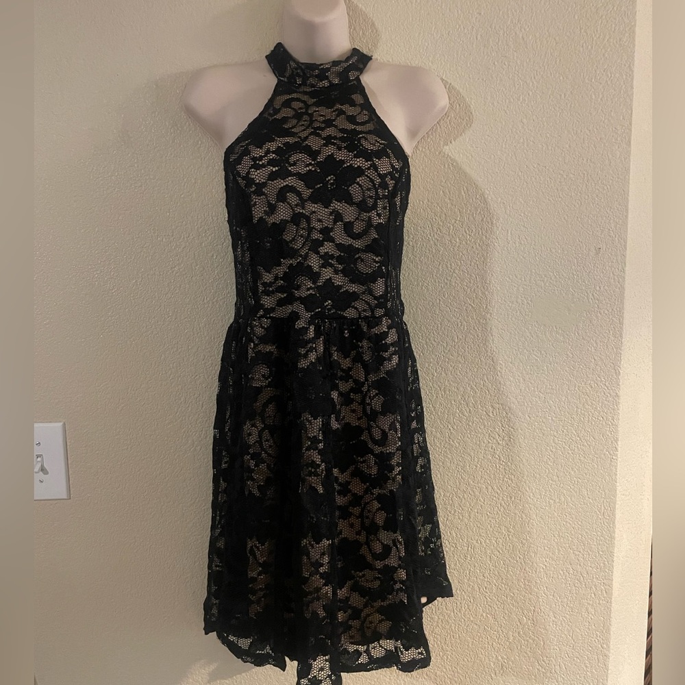 Halter Neck Floral Lace Mini Dress